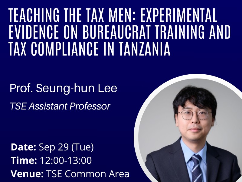 Fall 2026 Research Workshop | Teaching the Tax Men: Experimental Evidence on Bureaucrat Training and Tax Compliance in Tanzania