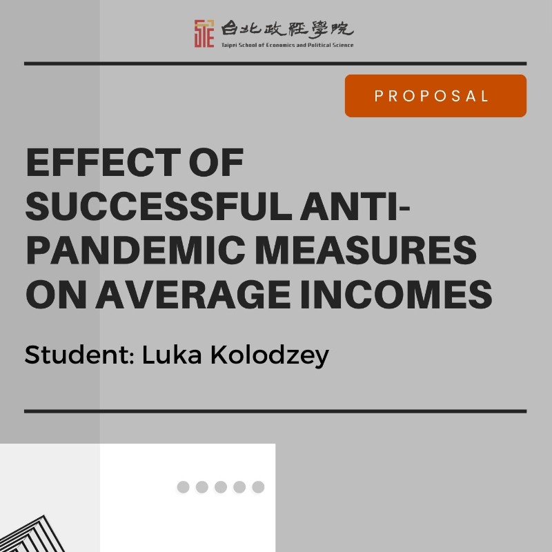 MA Thesis Proposal Presentation at A07 on March 26 2024 at 14:00 titled "Effect of Successful Anti-Pandemic Measures on Average Incomes" by Luka Kolodzey