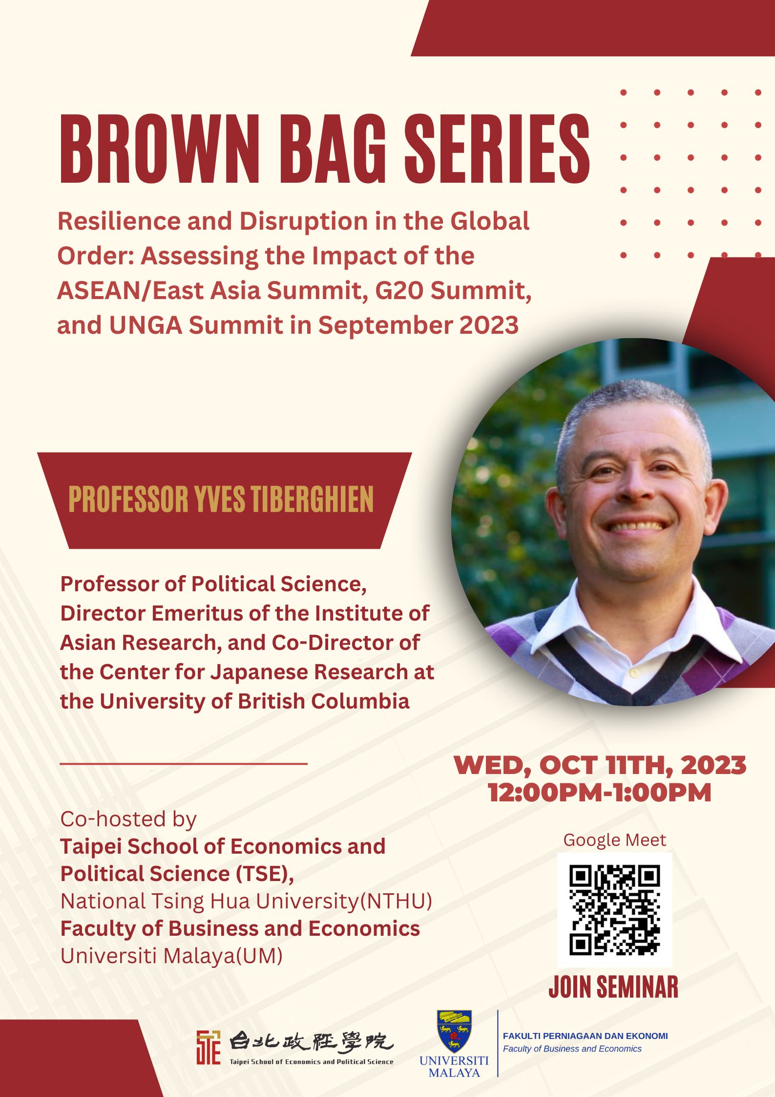 Brown Bag Series: October 11th "Resilience and Disruption in the Global Order: Assessing the Impact of the ASEAN/East Asia Summit, G20 Summit, and UNGA summit in September 2023"