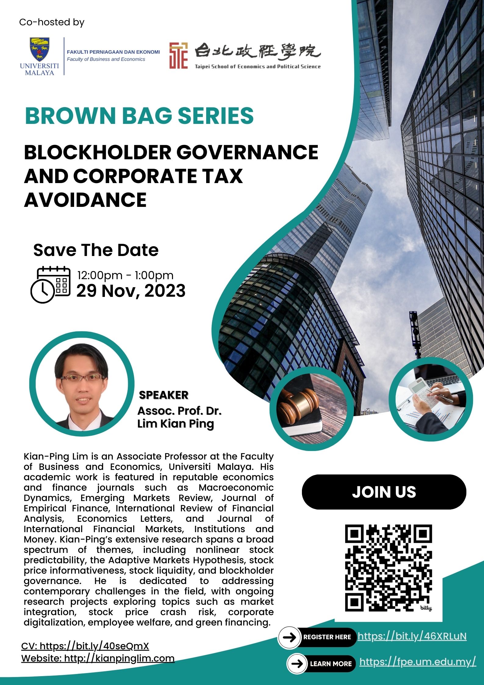 Brown Bag Series: November 29th "Blockholder Governance and Corporate Tax Avoidance"